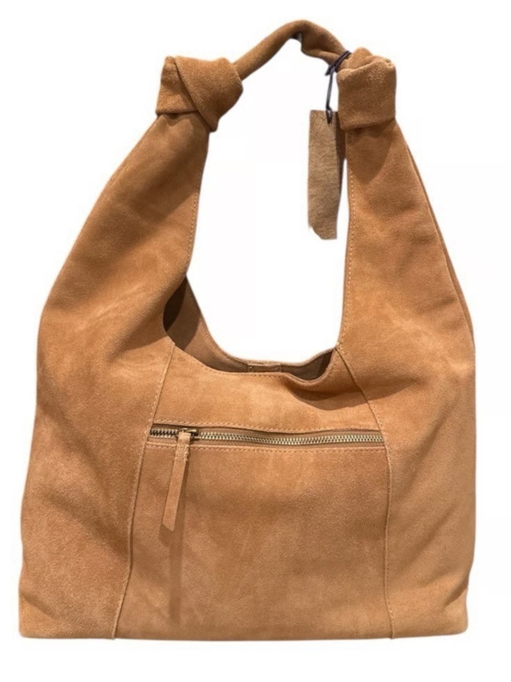American Leather Co Marietta Suede Knot-Handle Hobo Bag in Camel